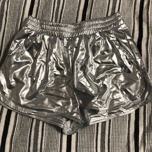 women metallic silver shorts